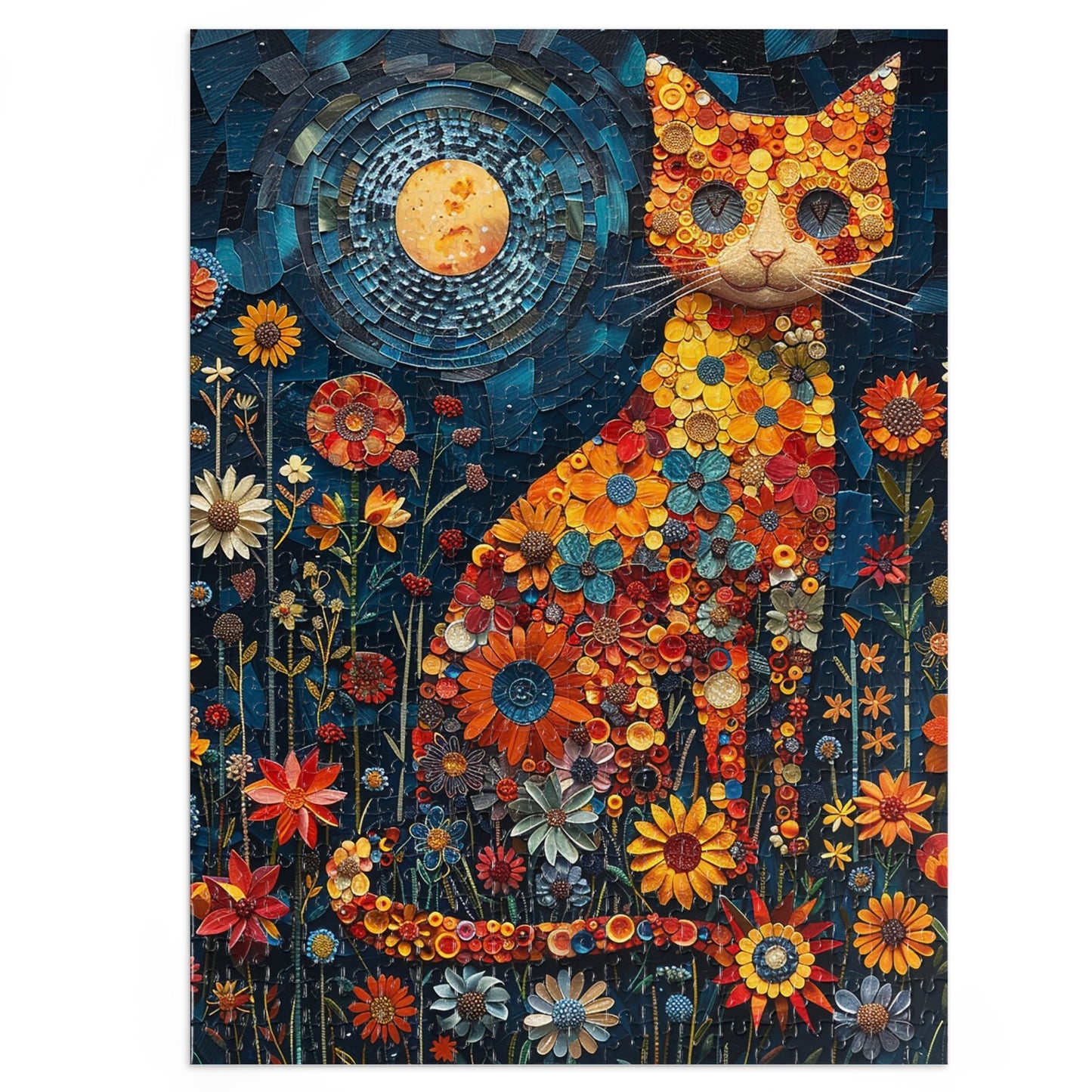 Flower Cat at Night Jigsaw Puzzle (30, 110, 252, 500,1000-Piece)