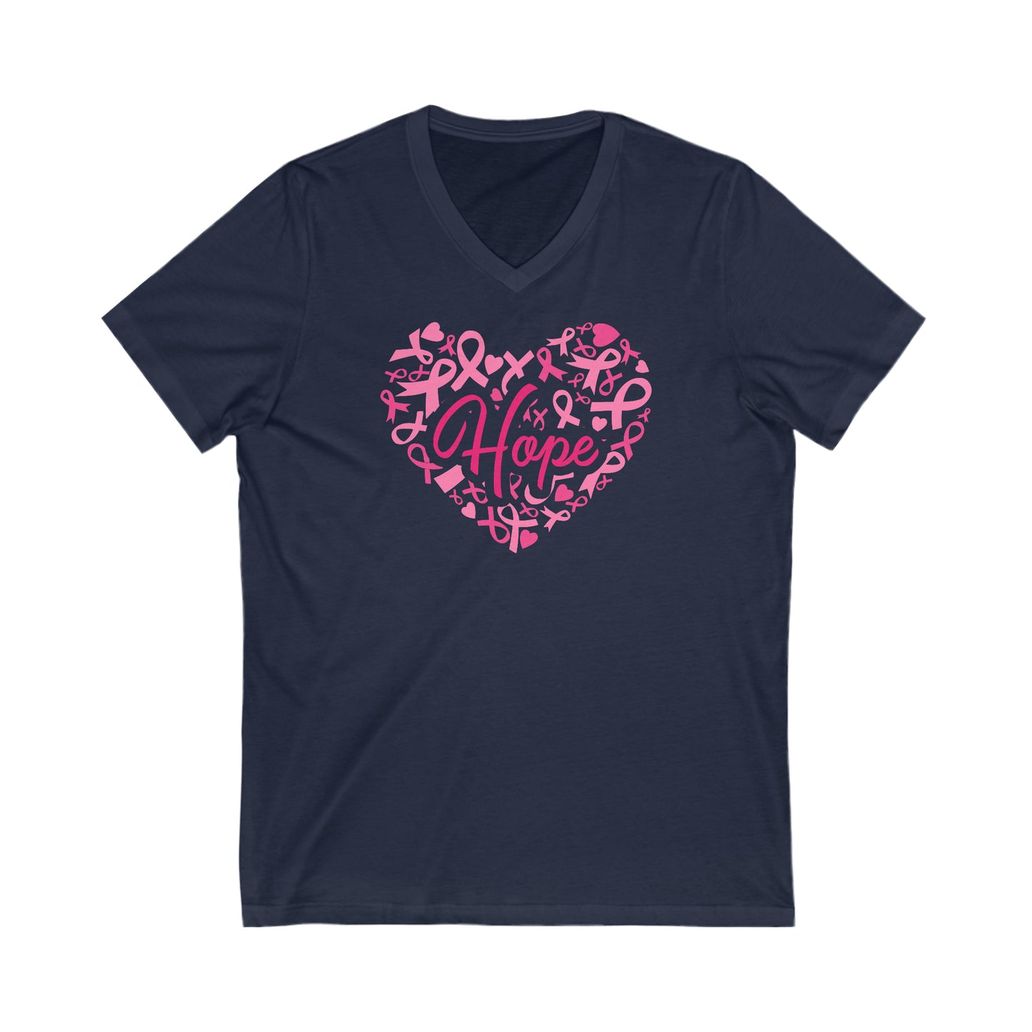 Hope Heart Breast Cancer Awareness Unisex Jersey Short Sleeve V-Neck Tee