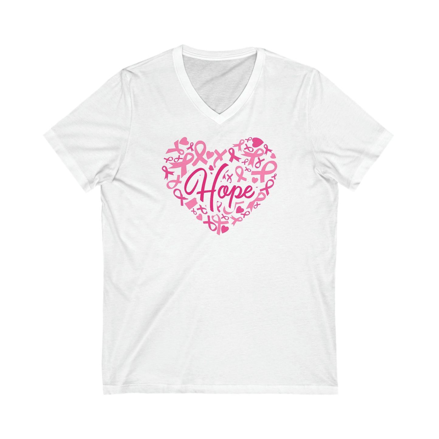 Hope Heart Breast Cancer Awareness Unisex Jersey Short Sleeve V-Neck Tee