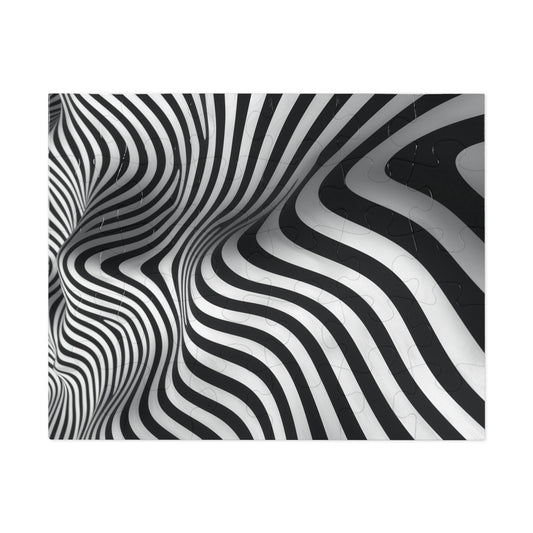 Black and White Wave Pattern  Jigsaw Puzzle (30, 110, 252, 500,1000-Piece)