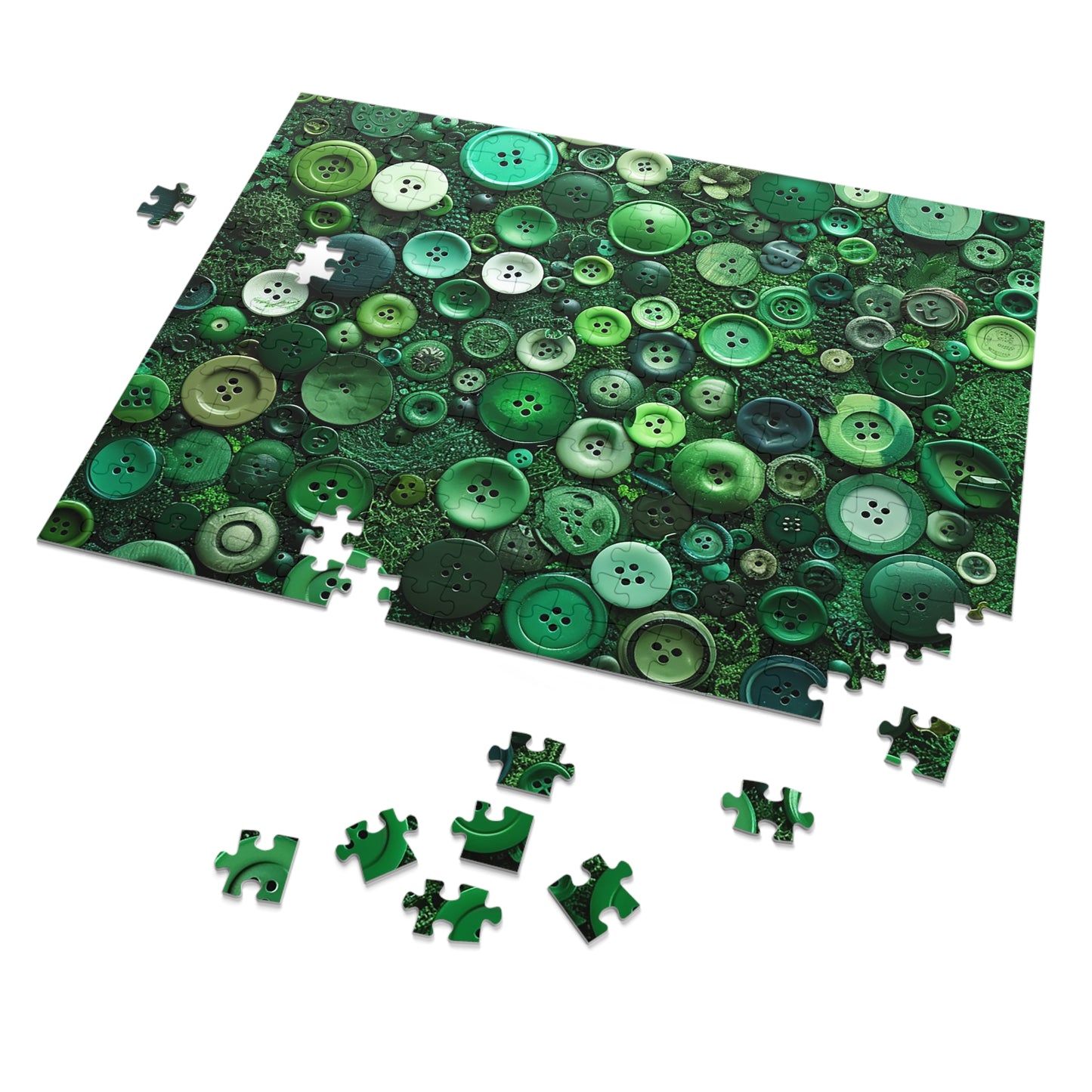 Green Buttons Laying in the Grass Jigsaw Puzzle (30, 110, 252, 500,1000-Piece)