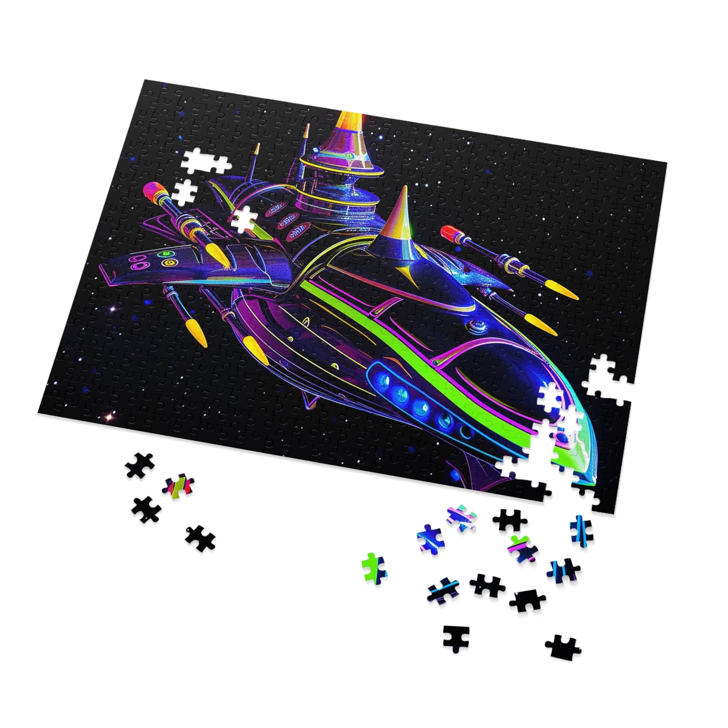 Neon Spaceship Jigsaw Puzzle (30, 110, 252, 500,1000-Piece)