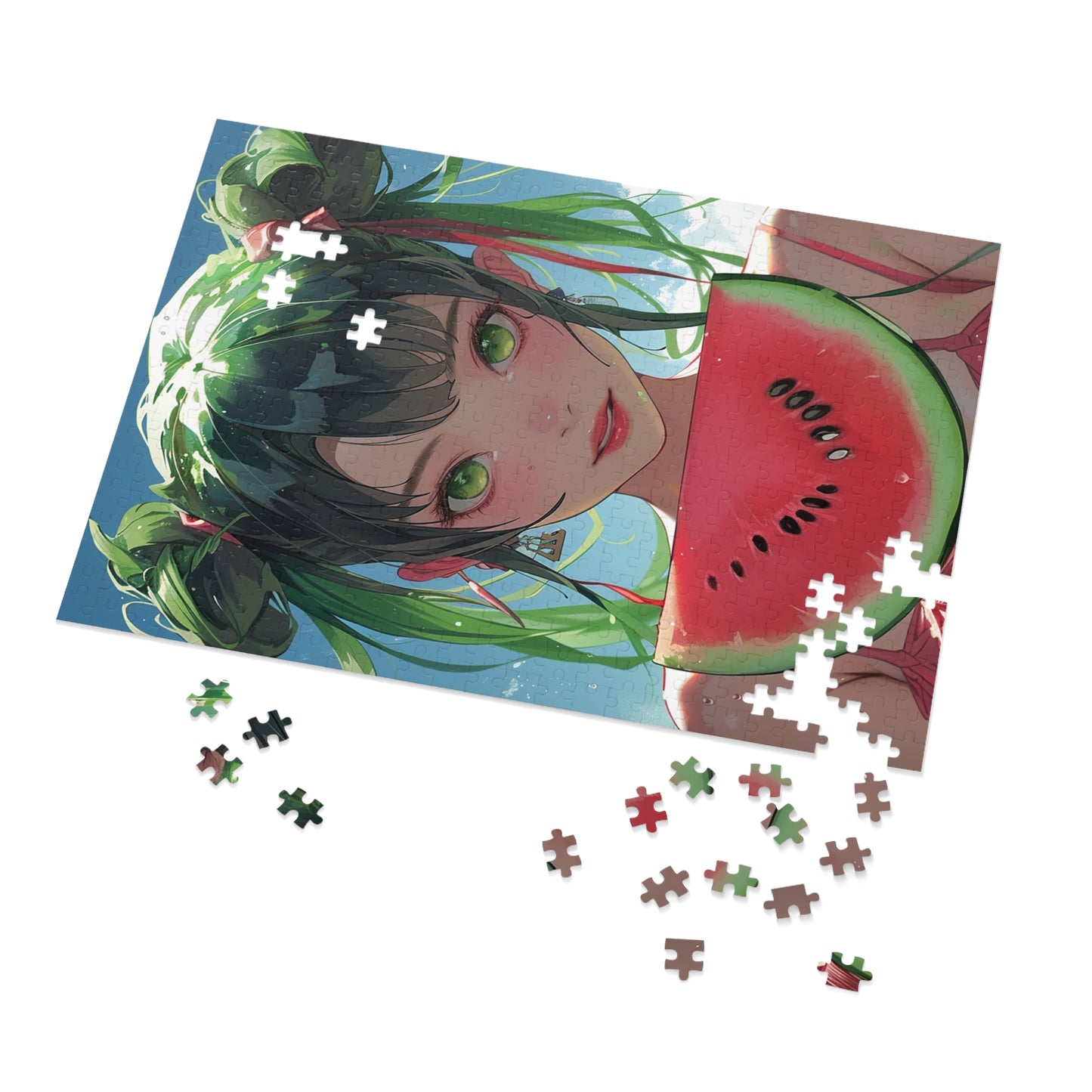 Young Anime Girl with a Watermelon  Jigsaw Puzzle (30, 110, 252, 500,1000-Piece)