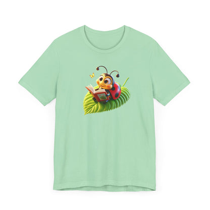 Reading Ladybug  Unisex Jersey Tee - Cute Insect Graphic Tee for Nature Lovers