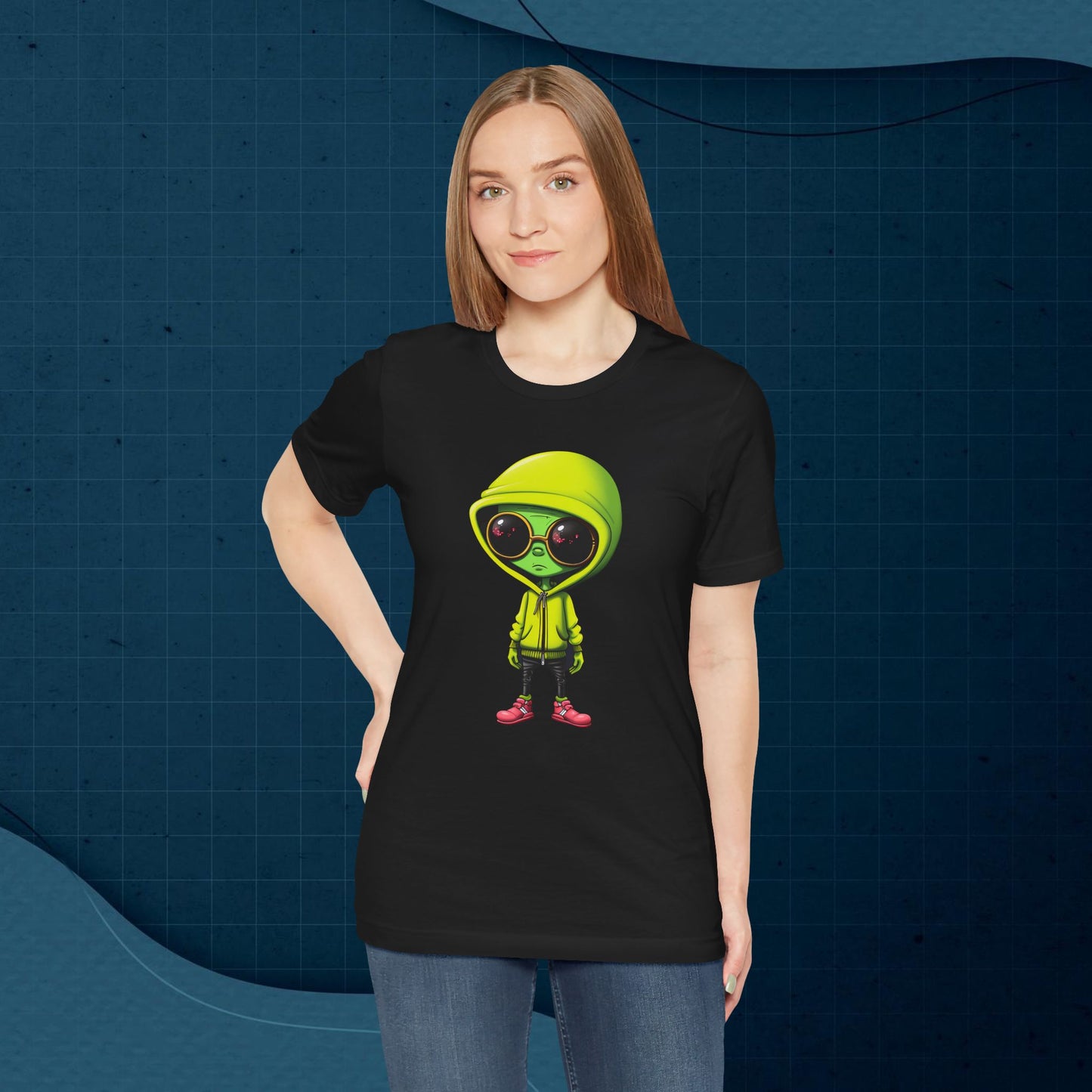 Hip Hop Alien with Grandma's Crew Personalized on Back   Unisex Jersey Short Sleeve Tee