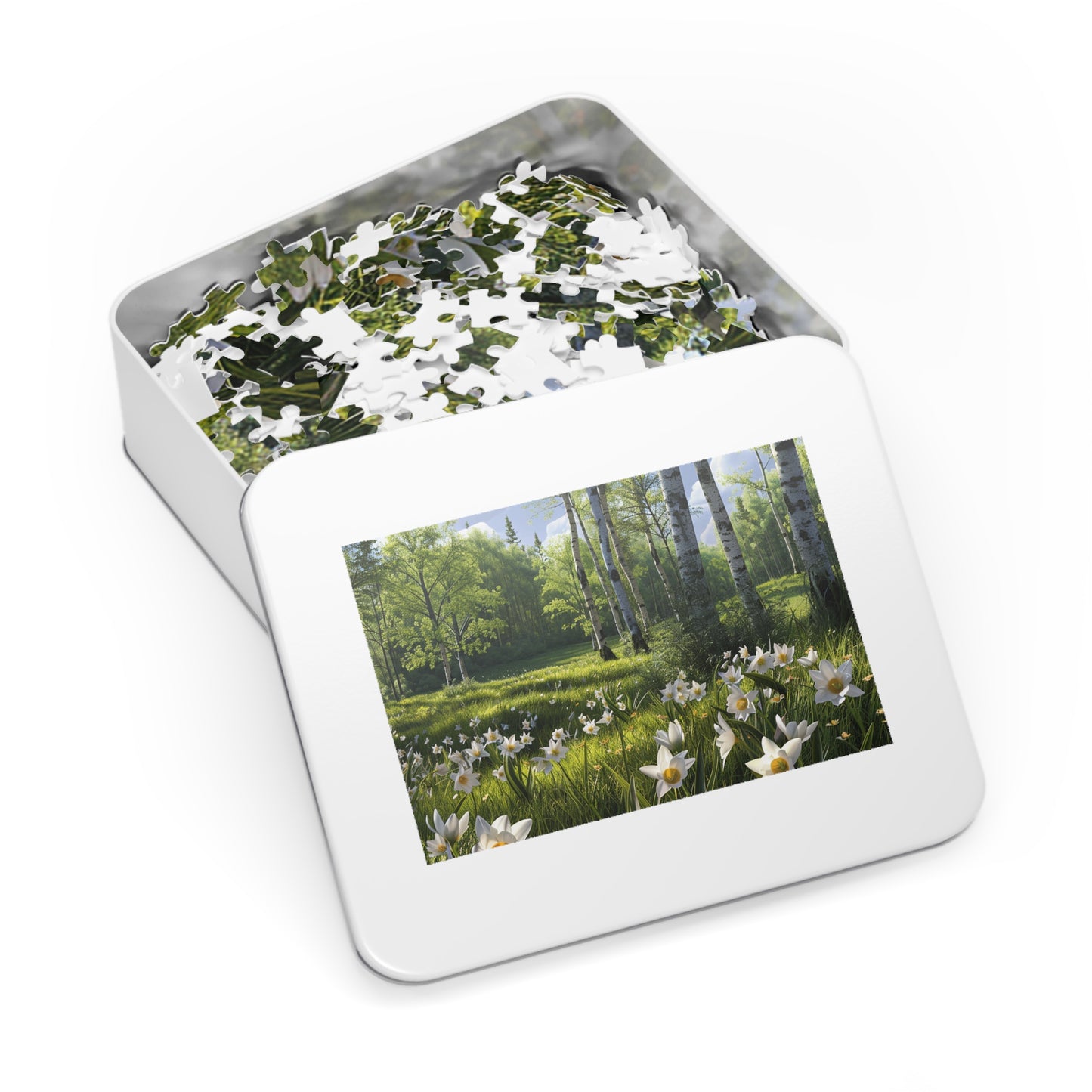 Birch Trees and Daffodils  Jigsaw Puzzle (30, 110, 252, 500,1000-Piece)