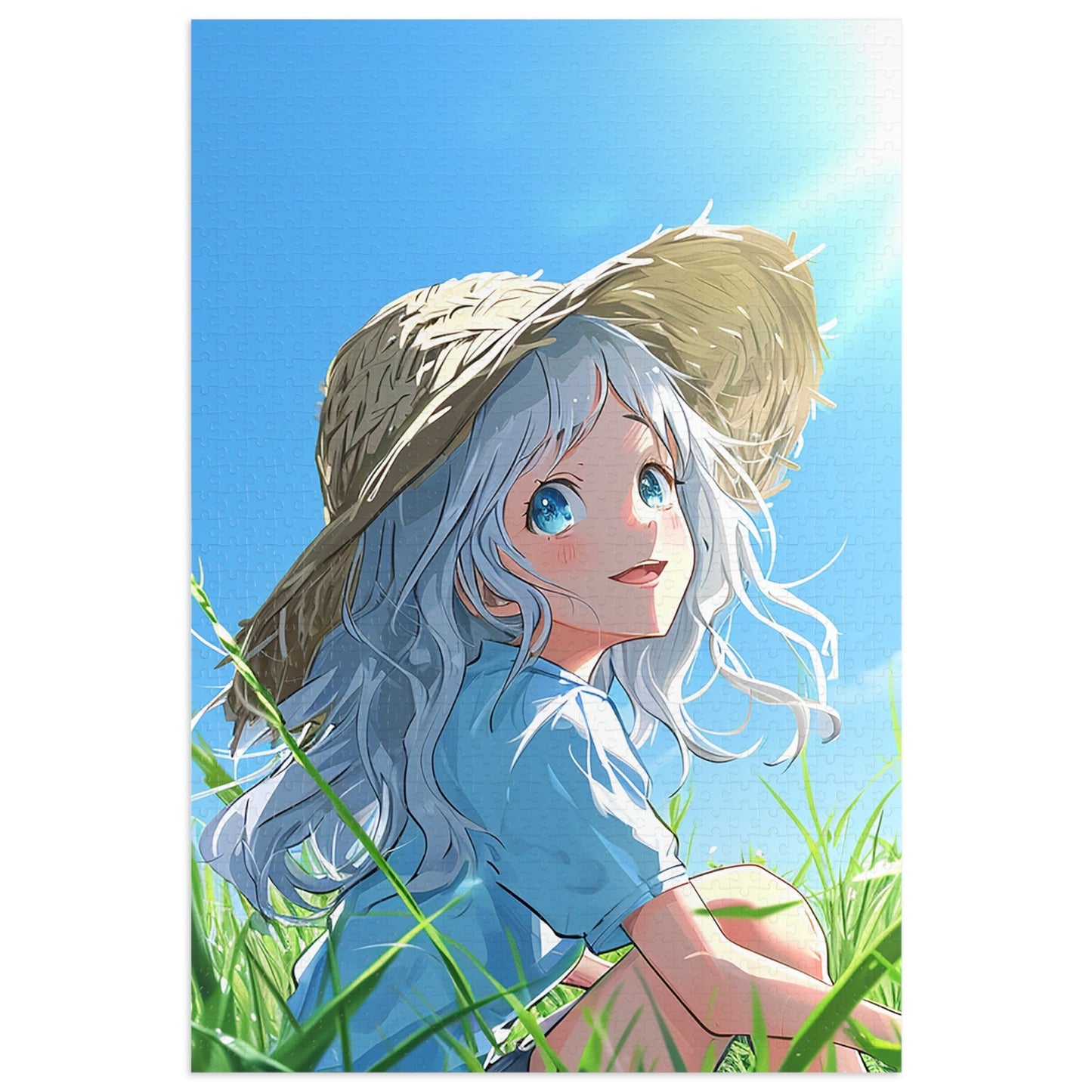 Anime Girl Sitting in a Field  Jigsaw Puzzle (30, 110, 252, 500,1000-Piece)