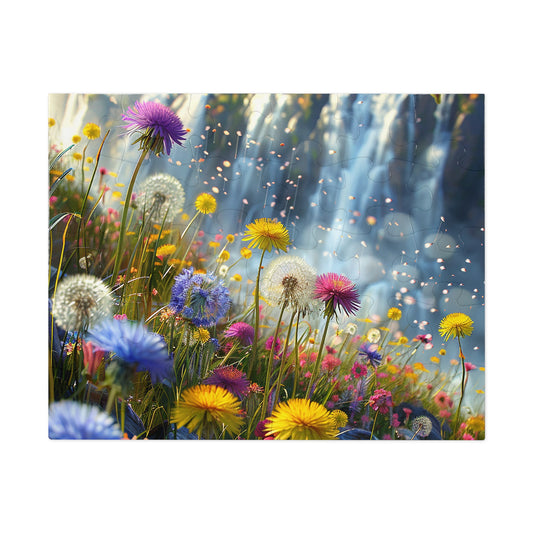 Wildflowers at the Waterfall  Jigsaw Puzzle (30, 110, 252, 500,1000-Piece)