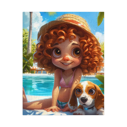 Redheaded Girl with her Puppy Jigsaw Puzzle (30, 110, 252, 500,1000-Piece)