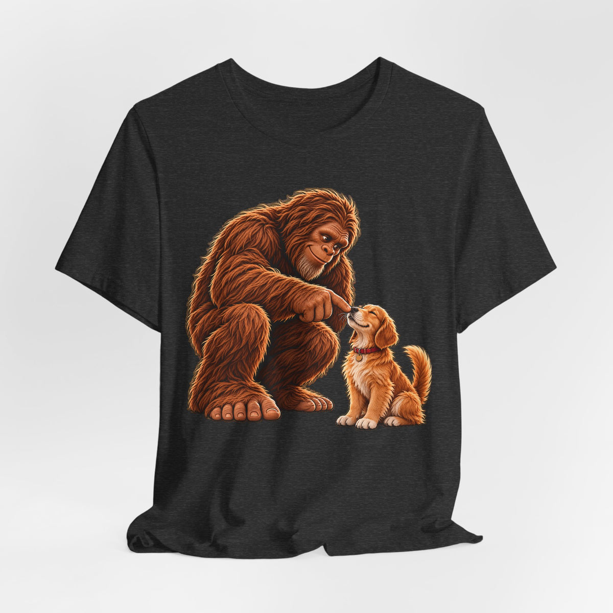 Bigfoot Boops a Dog  Unisex Jersey Short Sleeve Tee