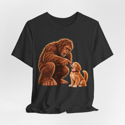 Bigfoot Boops a Dog  Unisex Jersey Short Sleeve Tee
