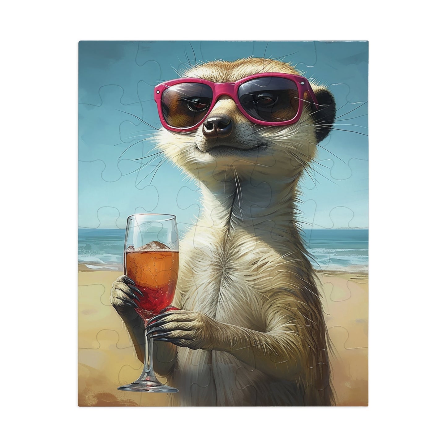 Meerkat at the Beach Enjoying a Glass of Wine Jigsaw Puzzle (30, 110, 252, 500,1000-Piece)