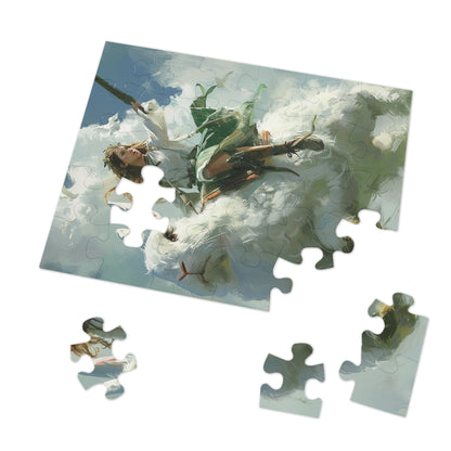 Futuristic Female Warrior Riding a Giant Rabbit Jigsaw Puzzle (30, 110, 252, 500,1000-Piece)