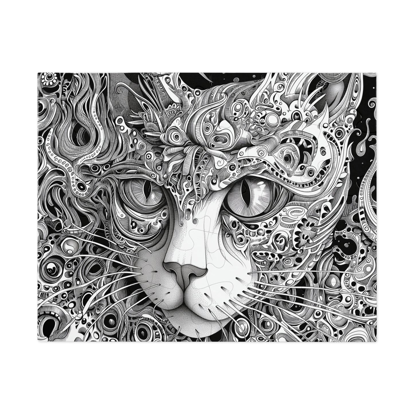 Black and White Cat Sketch Jigsaw Puzzle (30, 110, 252, 500,1000-Piece)