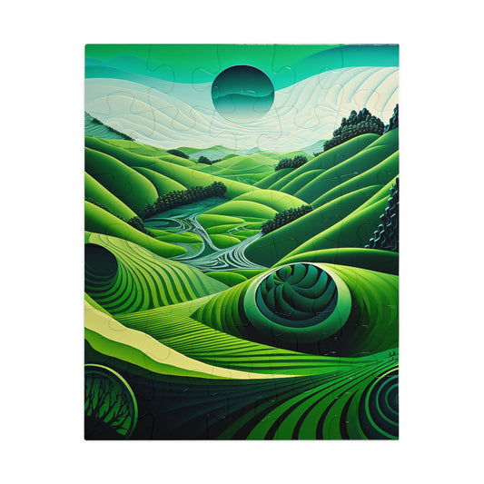 Abstract Green Rolling Fields Jigsaw Puzzle (30, 110, 252, 500,1000-Piece)