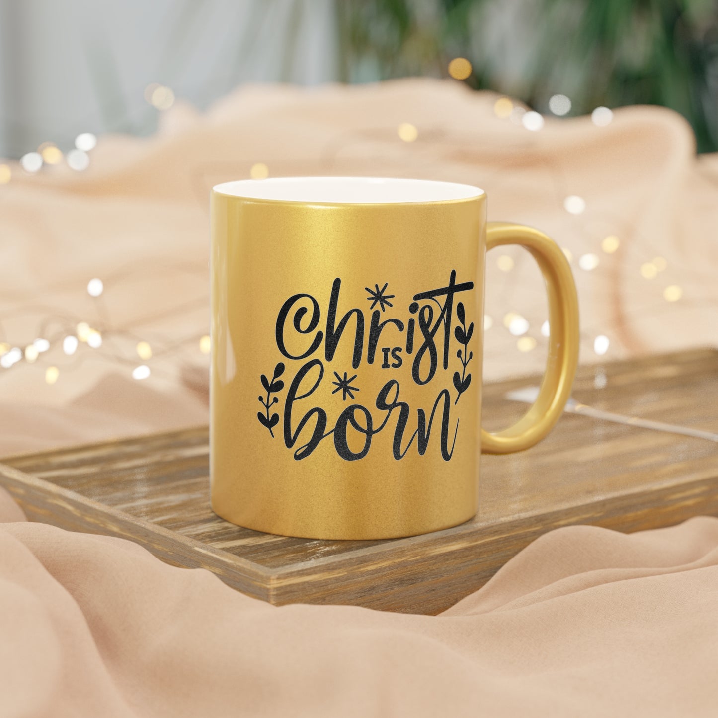 Christ Is Born Christmas Coffee Cup Metallic Mug (Silver\Gold)