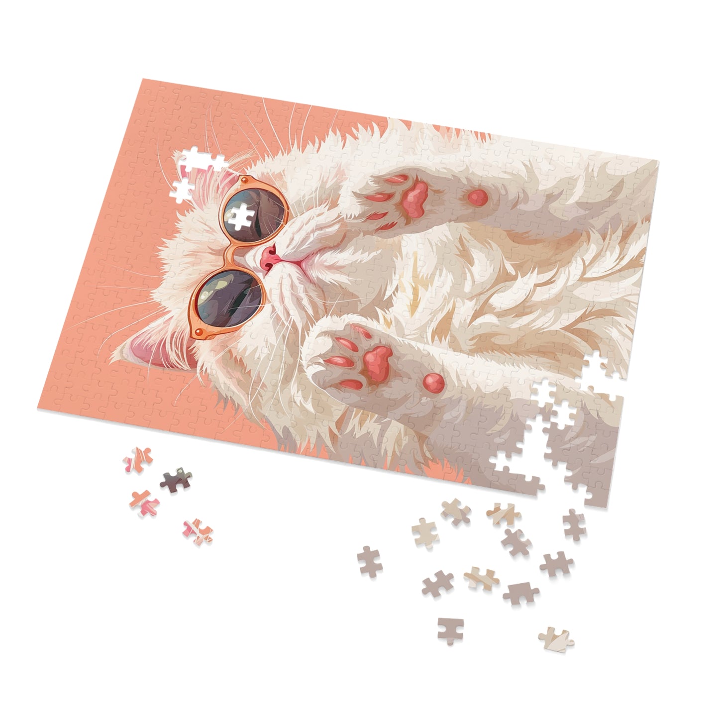 Pretty White Cat with Pink Sunglasses Jigsaw Puzzle (30, 110, 252, 500,1000-Piece)