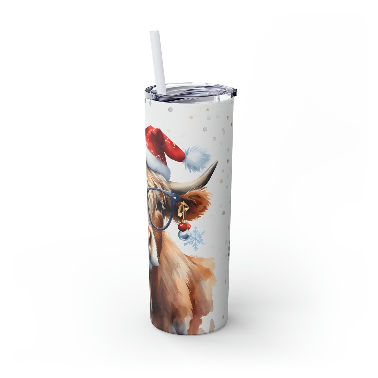 Christmas Cow  Skinny Tumbler with Straw, 20oz