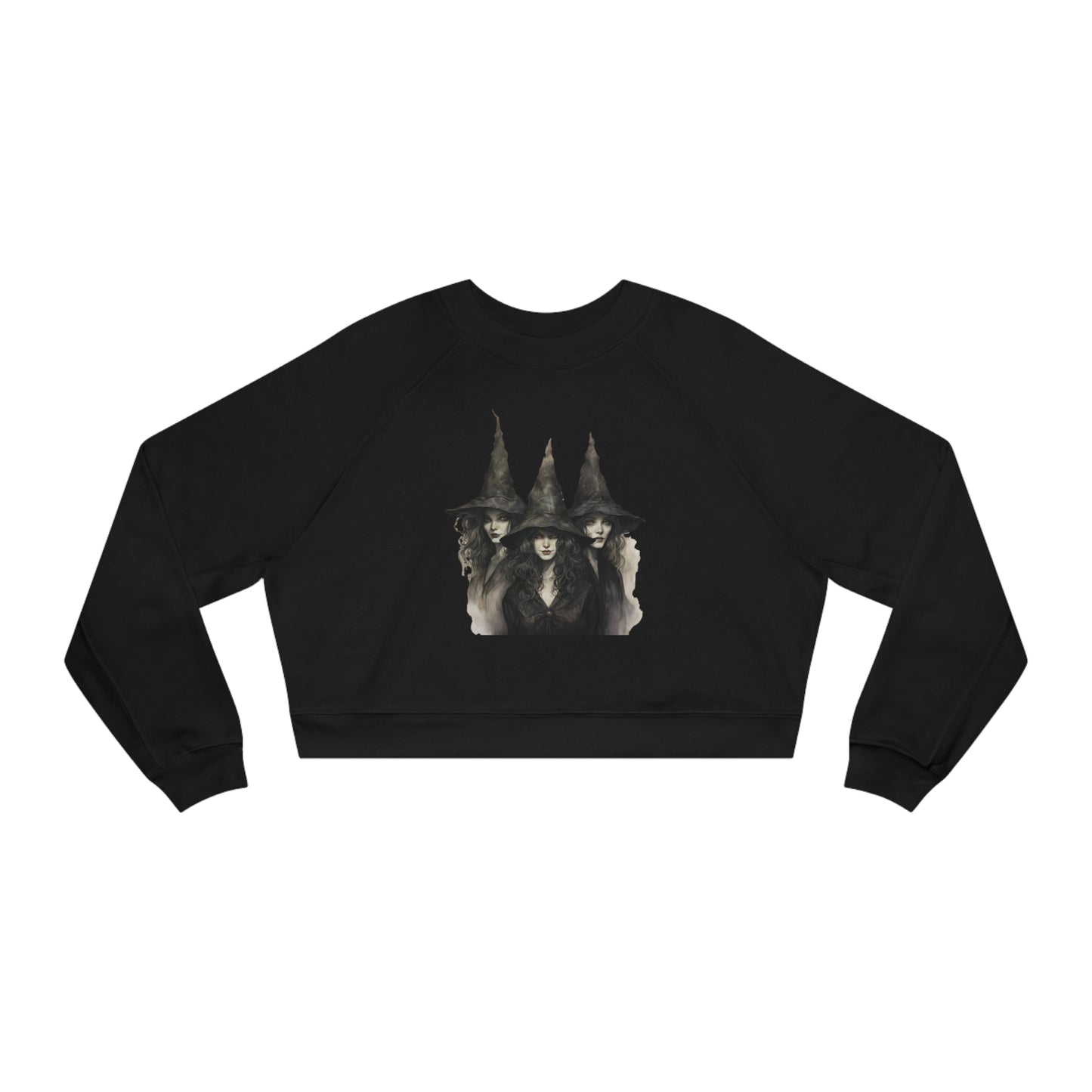 Classic Witch Picture, Halloween Top, Witch Sweatshirt, Women's Cropped Fleece Pullover