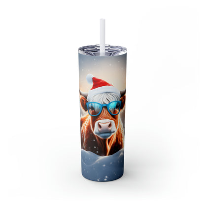 Christmas Cow  Skinny Tumbler with Straw, 20oz