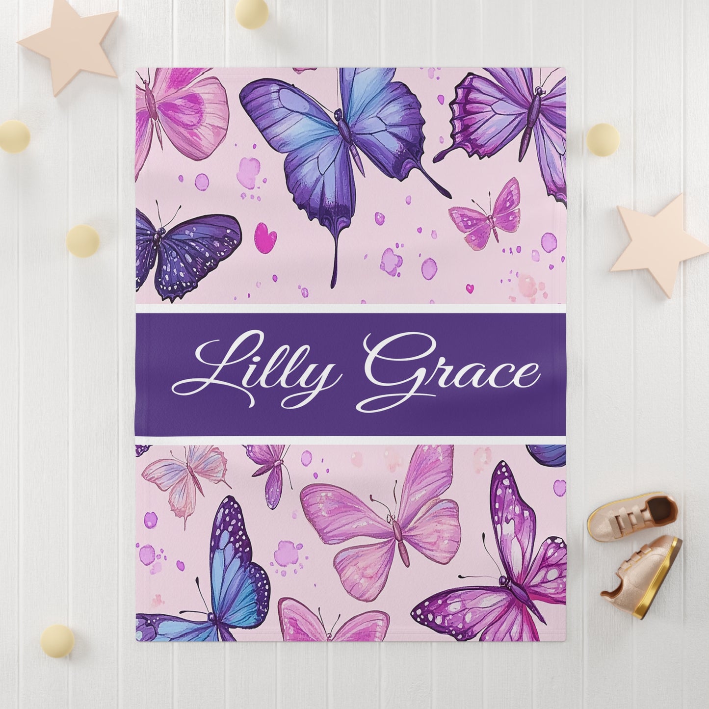 Lilly Grace Soft Fleece Baby Blanket with Butterfly Design