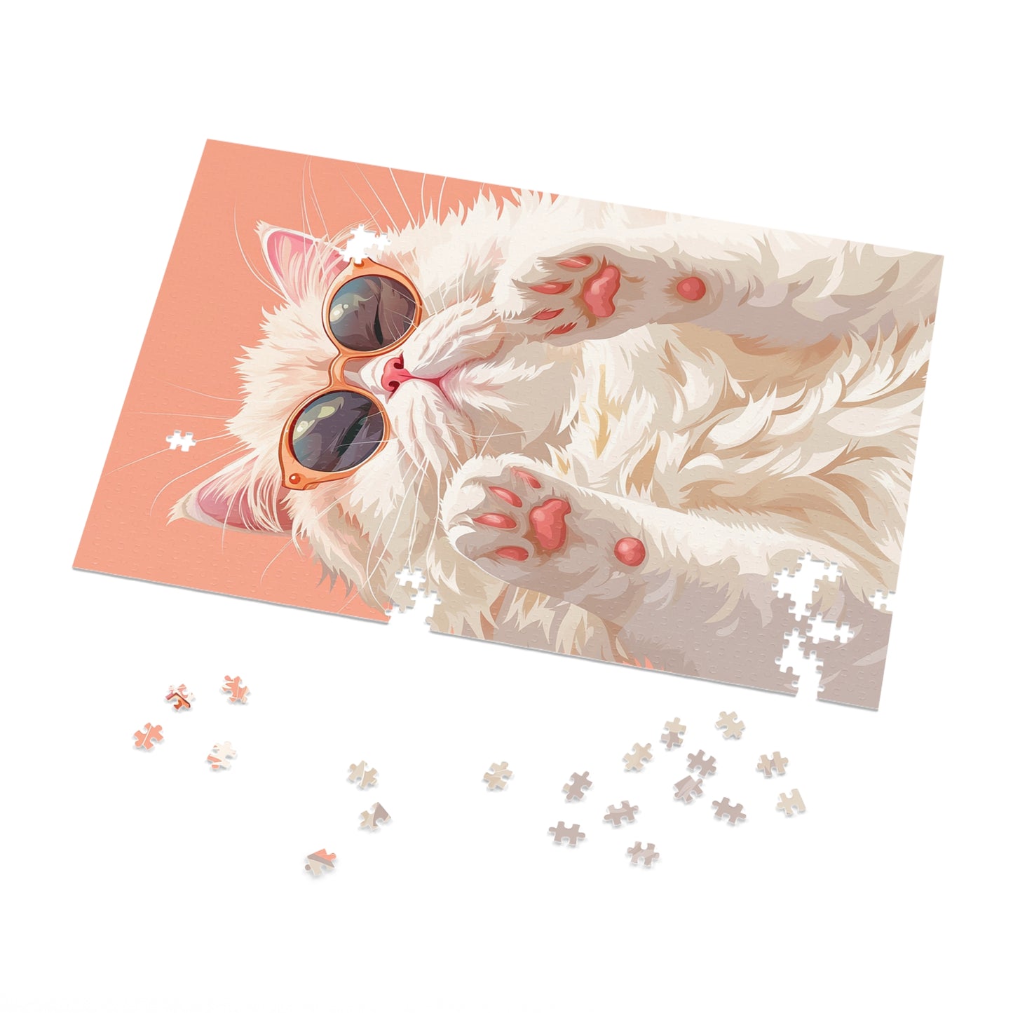 Pretty White Cat with Pink Sunglasses Jigsaw Puzzle (30, 110, 252, 500,1000-Piece)