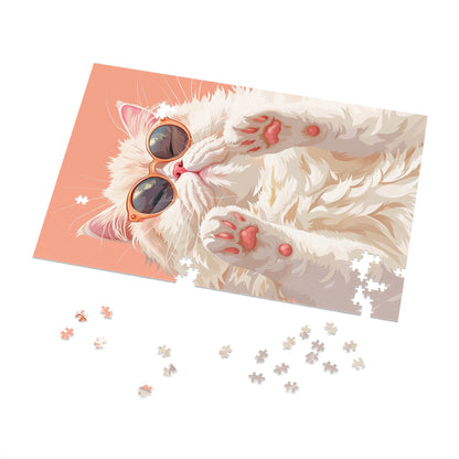 Pretty White Cat with Pink Sunglasses Jigsaw Puzzle (30, 110, 252, 500,1000-Piece)