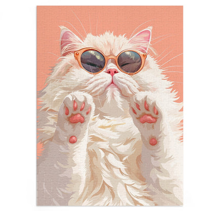 Pretty White Cat with Pink Sunglasses Jigsaw Puzzle (30, 110, 252, 500,1000-Piece)