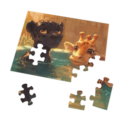 Panther and Giraffe Relaxing in a Hot Tub  Jigsaw Puzzle (30, 110, 252, 500,1000-Piece)