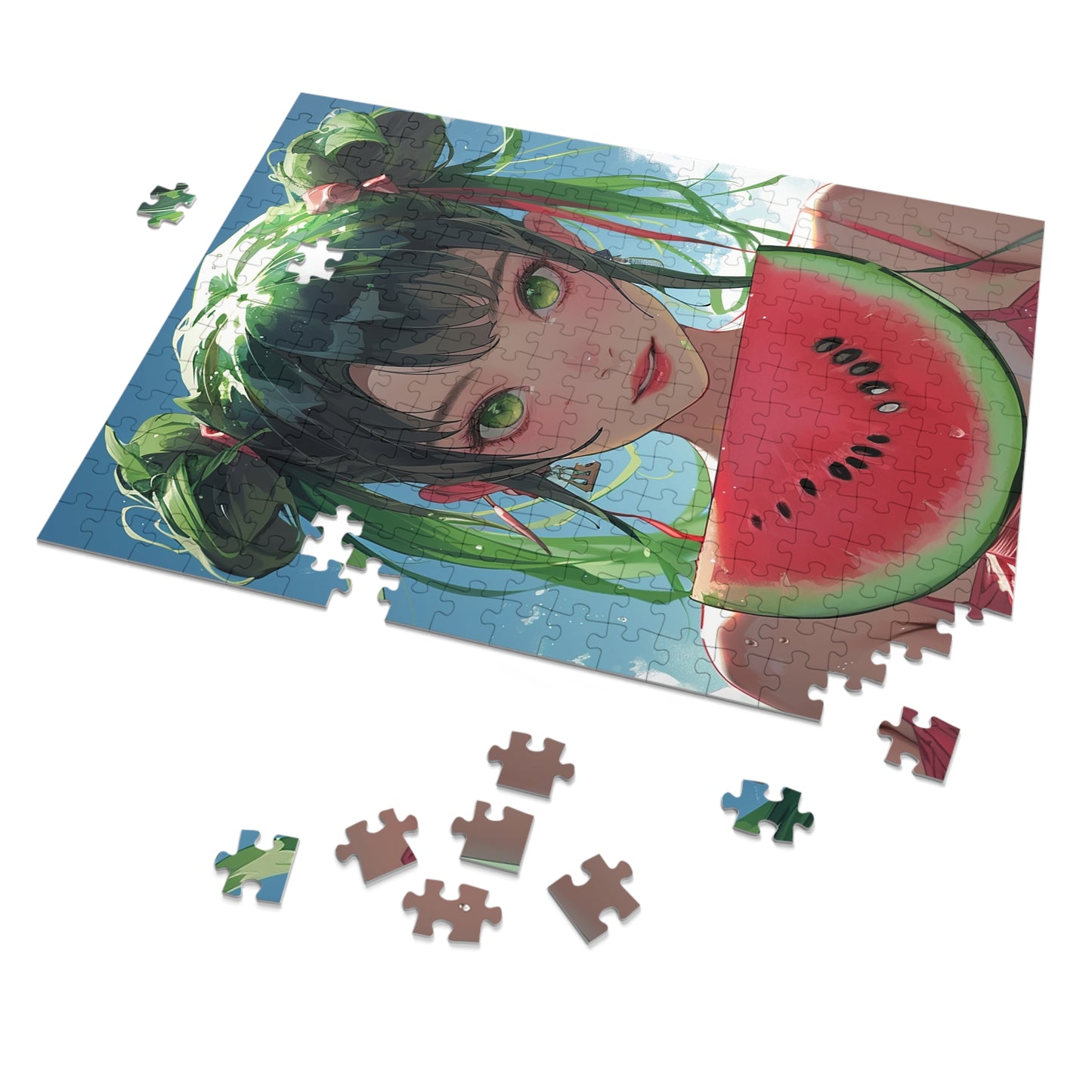 Young Anime Girl with a Watermelon  Jigsaw Puzzle (30, 110, 252, 500,1000-Piece)