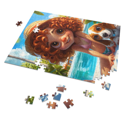 Redheaded Girl with her Puppy Jigsaw Puzzle (30, 110, 252, 500,1000-Piece)