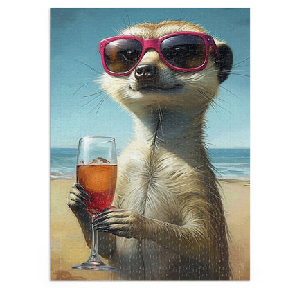 Meerkat at the Beach Enjoying a Glass of Wine Jigsaw Puzzle (30, 110, 252, 500,1000-Piece)