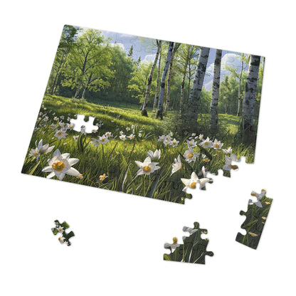 Birch Trees and Daffodils  Jigsaw Puzzle (30, 110, 252, 500,1000-Piece)