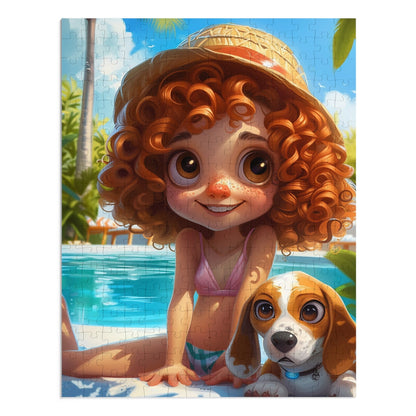 Redheaded Girl with her Puppy Jigsaw Puzzle (30, 110, 252, 500,1000-Piece)