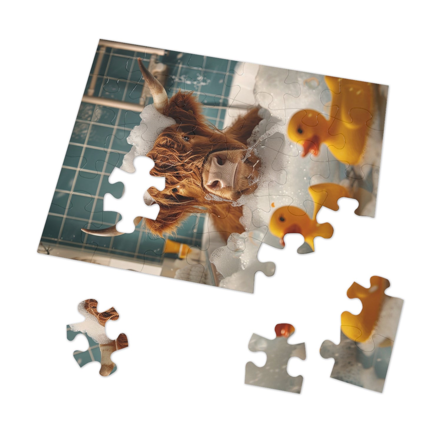 Highland Cow and Her Rubber Duckies Jigsaw Puzzle (30, 110, 252, 500,1000-Piece)