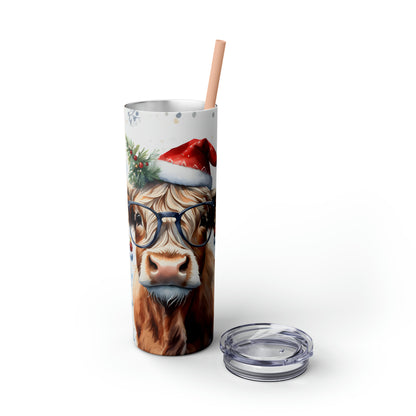 Christmas Cow  Skinny Tumbler with Straw, 20oz