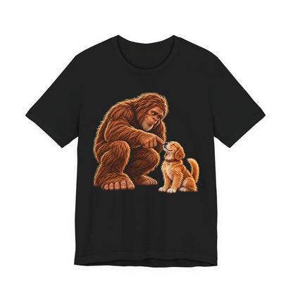 Bigfoot Boops a Dog  Unisex Jersey Short Sleeve Tee