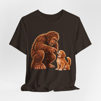 Bigfoot Boops a Dog  Unisex Jersey Short Sleeve Tee