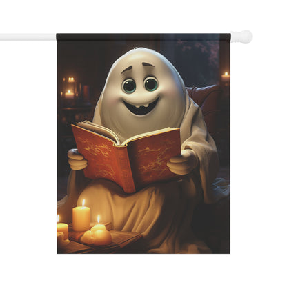 Cute Ghost Reading a Book Garden & House Banner