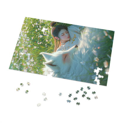 Sleeping Japanese Girl with her Dog  Jigsaw Puzzle (30, 110, 252, 500,1000-Piece)