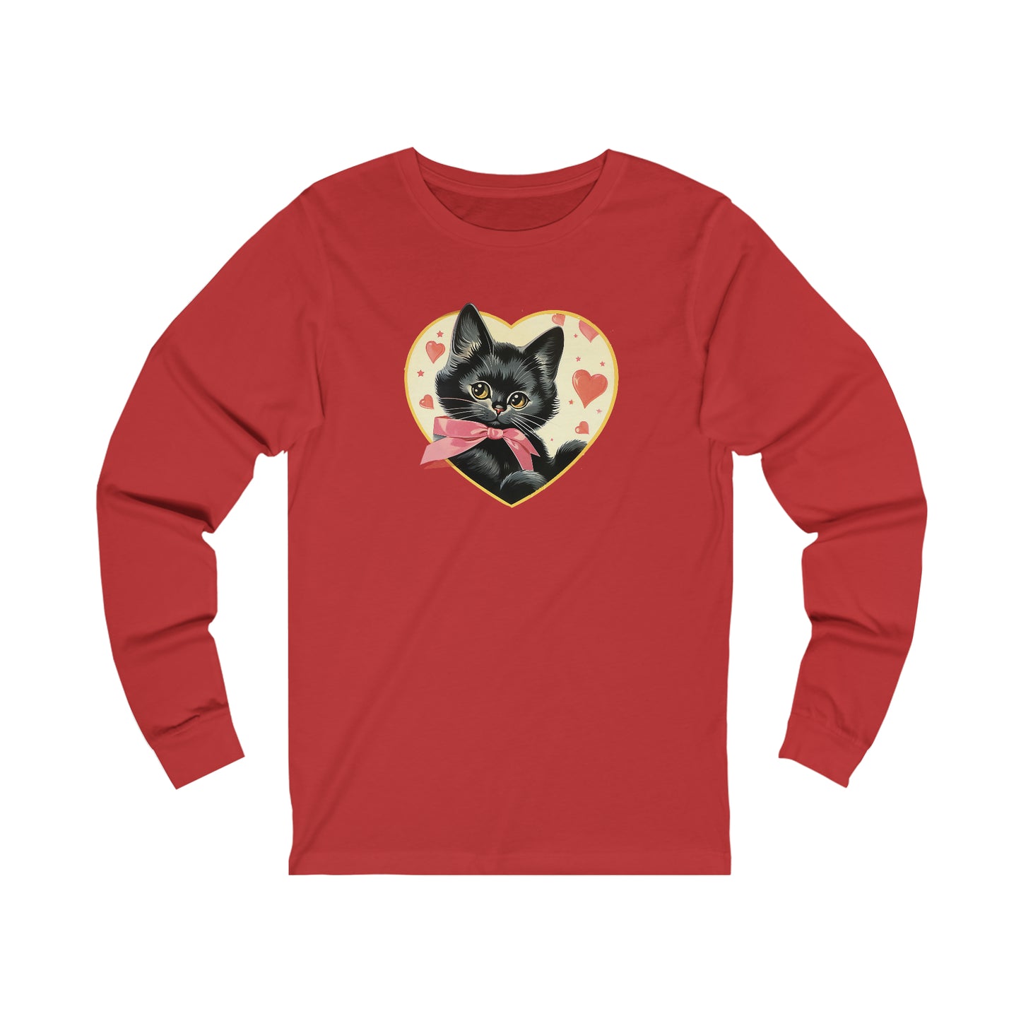 Retro Valentine Kitty Cat  Unisex Jersey Long Sleeve Tee
