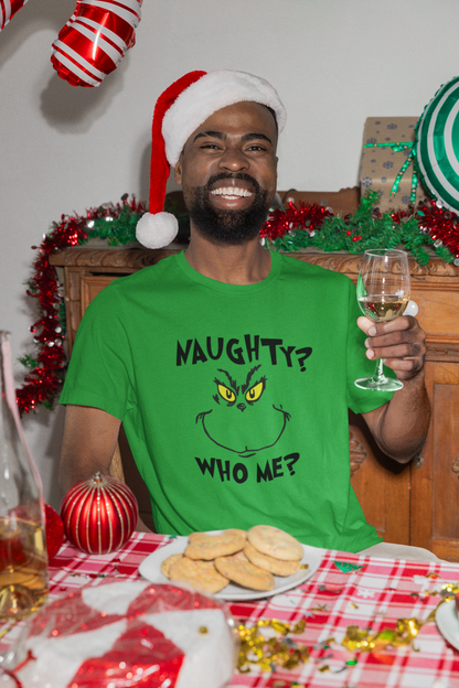 Naughty? Who Me? Grinch Unisex Jersey Short Sleeve Tee