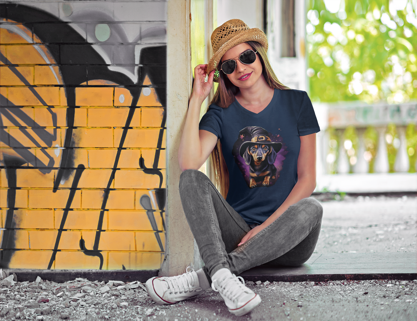 Dachshund Halloween V-Neck Tee